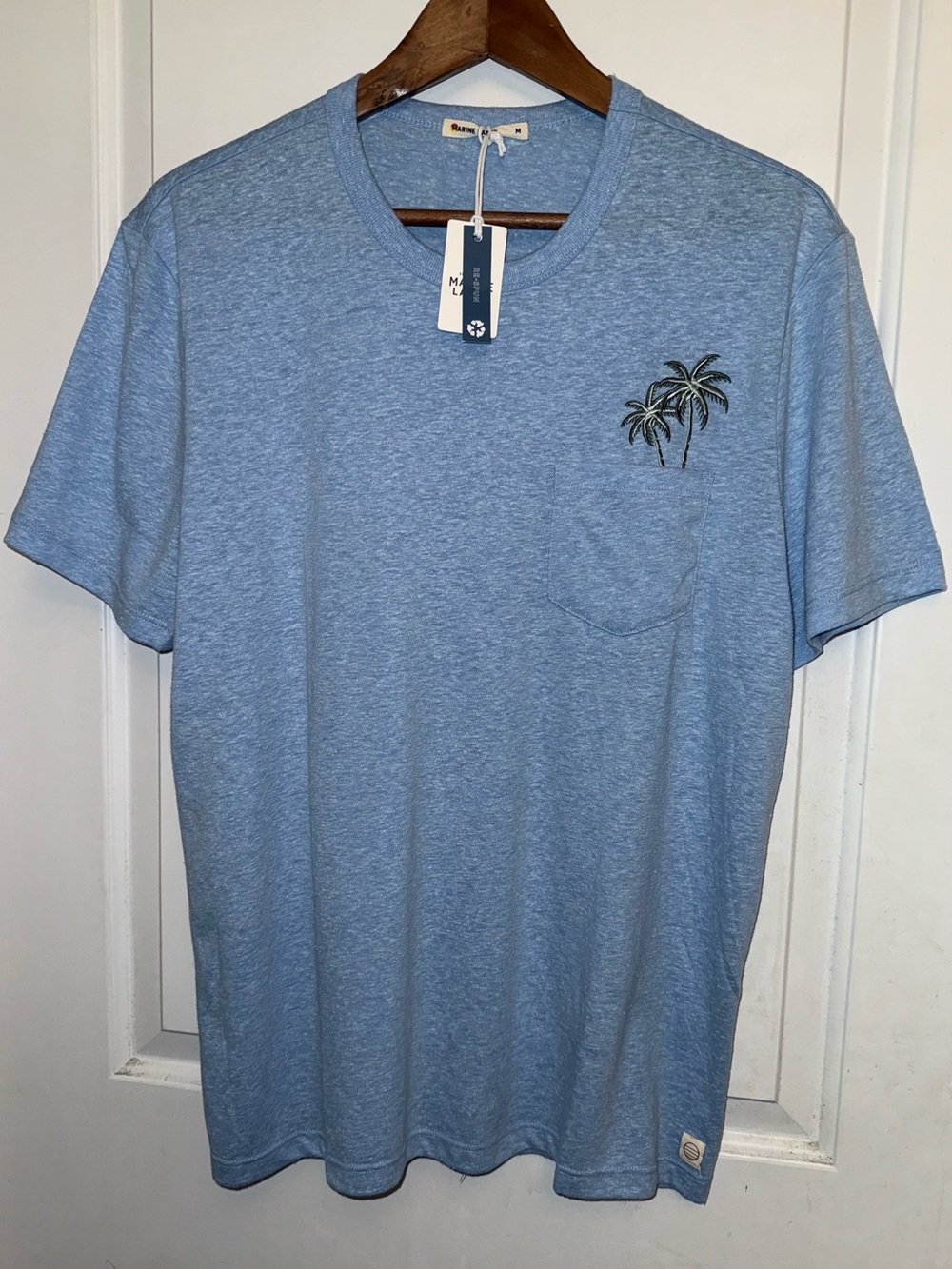 🌴Marine Layer Respun Embroidered Palm Tree Pocket Tee in "Bel Air Blue" - NWT